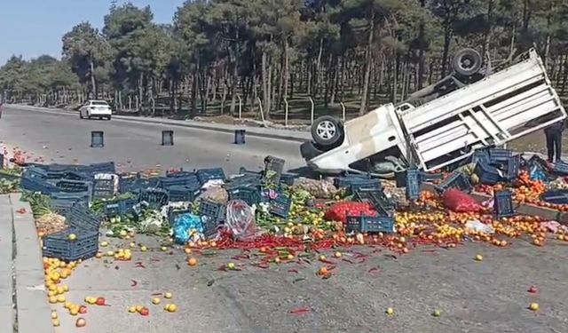 Sebze yüklü kamyonet devrildi: Bir yaralı